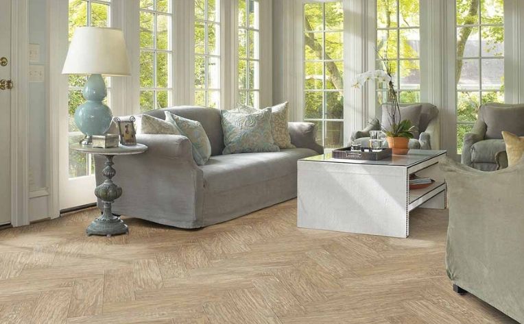 chevron living room flooring